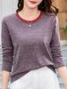 Women's Plus Size Striped Color Block Crew Neck Long Sleeve T-Shirt – Slimming, Versatile Autumn Base Layer Top
