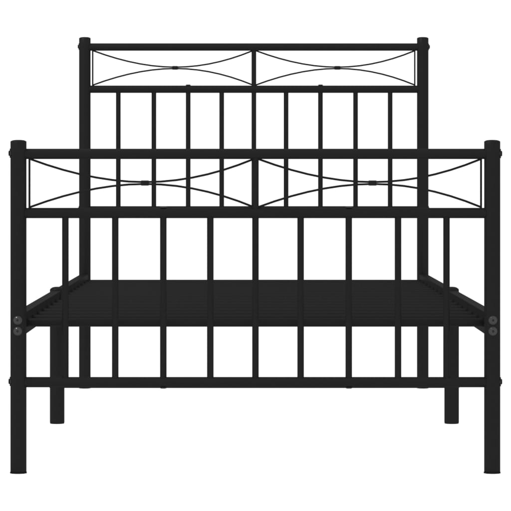 Metal Bed Frame with Headboard and Footboard Black 90x200 Cm
