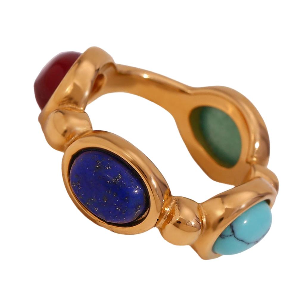 Bagues Charmes Vintage en Acier Inoxydable Robuste, Agate Colorée, Pierre Naturelle, Pratiques pour Femmes, Bijoux de Mode, Cadeaux