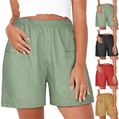 Sommershorts für DamenUrlaub Lässig Elastisch Hohe Taille Baggy Einfarbig