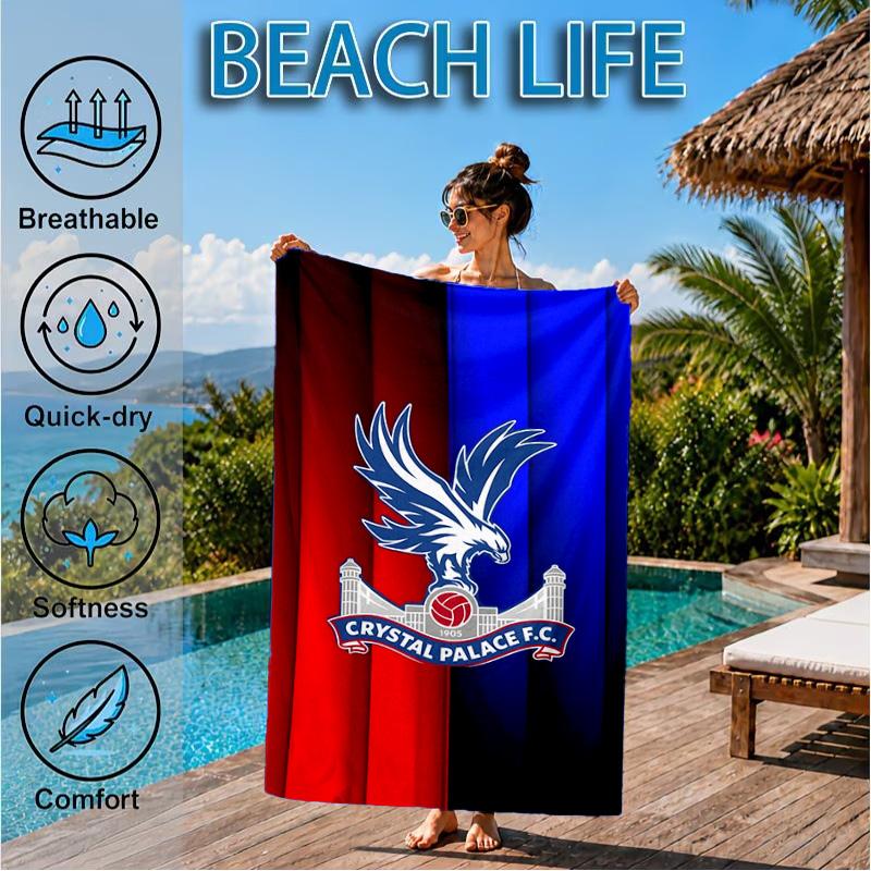 Kristall Fc Wappen Aufgedrucktes Mikrofaser Strandtuch, Weich Und Saugfähig, Schnelltrocknend, Ideal für Sommerreisen, Strand-Essentials, Schwimmbad