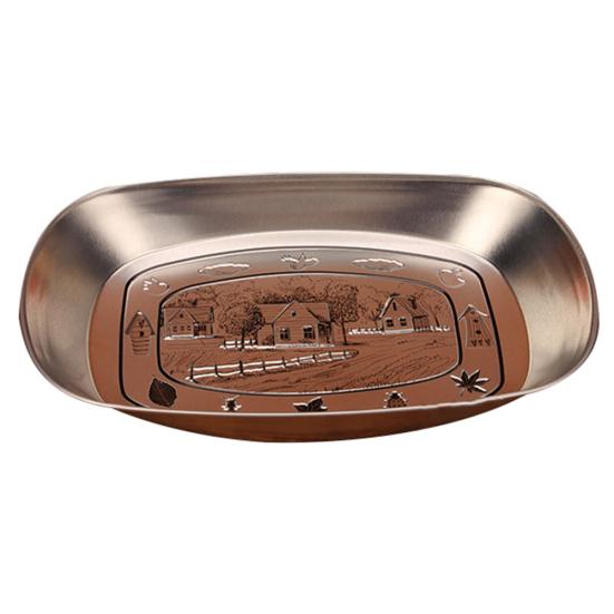 Retro Style House Letter Embossed Metal Plate Fruit Snack Food Storage Dish Tray