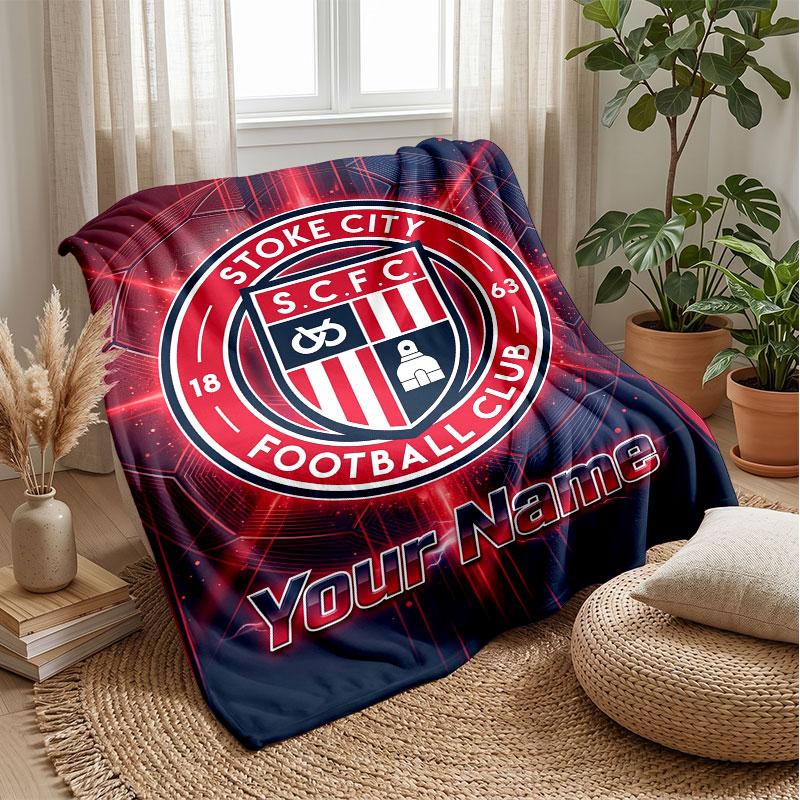 Stoke City FC Coperta in Flanella con Nome Personalizzato Logo Calcio Coperta in Pile Personalizzata Regalo Speciale per Divano Camera da Letto Casa