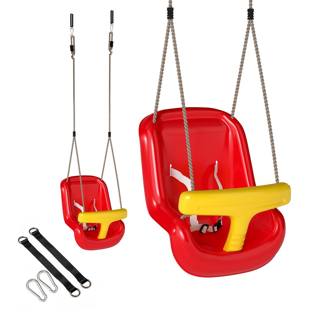 Baby Swing Adjustable Growing With Child Baby Seat with Backrest, Safety Rail, for Children 9-36 Months, Red
