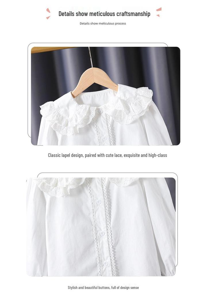 Premium Girls' 100% Cotton Long-Sleeve Shirt - School Style for Spring/Autumn 2026