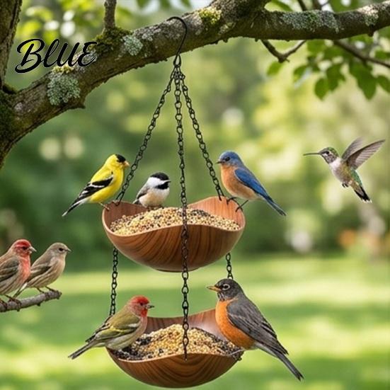 Realistic Wood Grain Bird Feeder Outdoor Feeder Garden Hanging 1 or 2 Wooden Texture Bowls Backyard for Wild Birds Patio Porch Decor