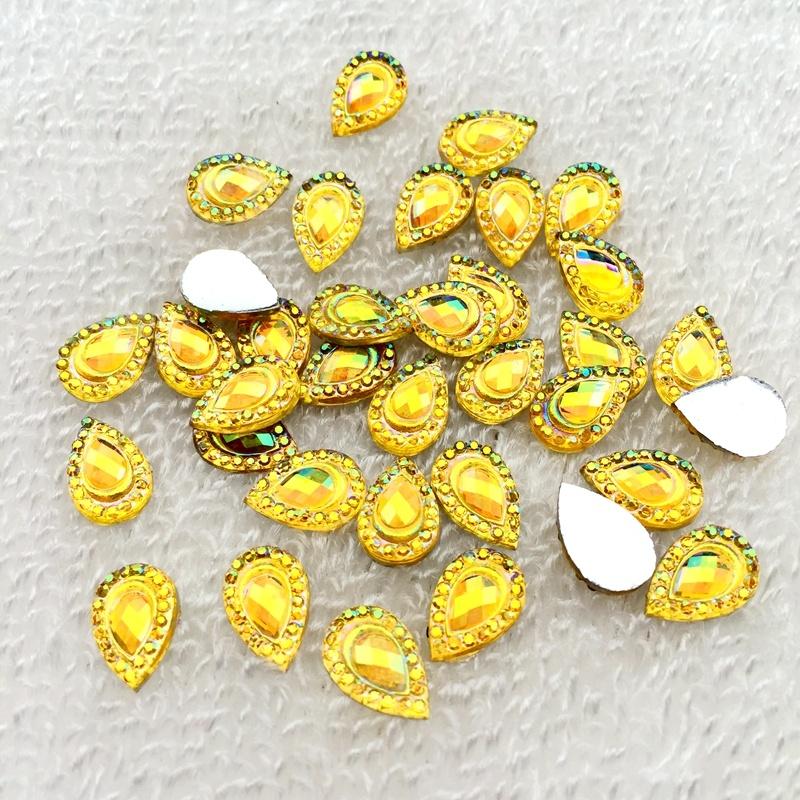 Gör-det-själv 100st 8*12mm Dropp AB Platt rygg strass Sten Kristall för Bröllopsdekoration Klädtillbehör knappar -A48