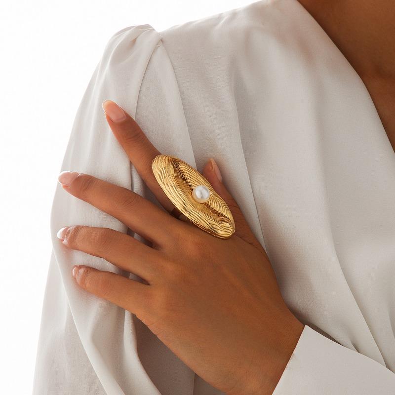 Bagues pour femmes tendance créatives perles empreintes digitales bague en métal exagérée grande bague ouverte réglable bijoux de fête de vacances accessoires