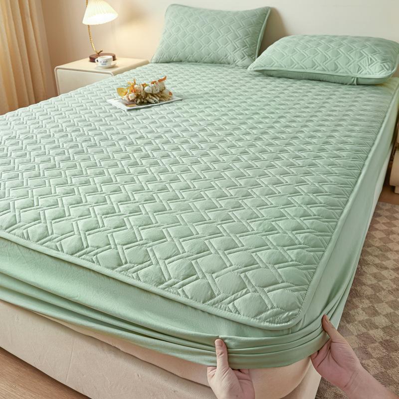 Class A maternal and infant grade solid color mattress three-piece set, cotton padded dust cover, washed cotton non-slip mattress cover