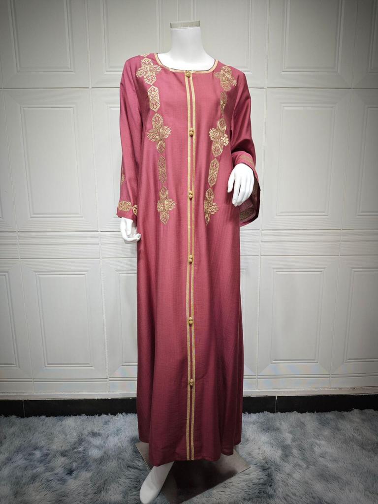 Middle Eastern Floral Embroidered Muslim Jalabiya Robe, Dubai Dress