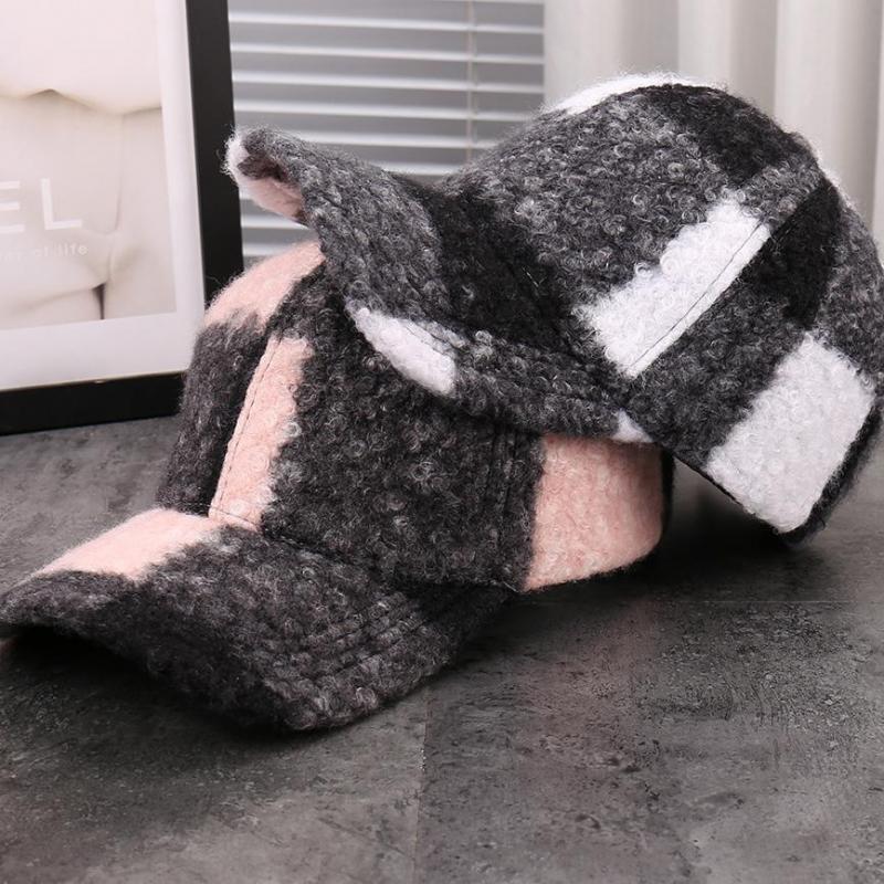 Autumn Winter Baseball Cap Windproof Warm Hat Simple All-match Plaid Decorative Unisex Cap for Men & Women New