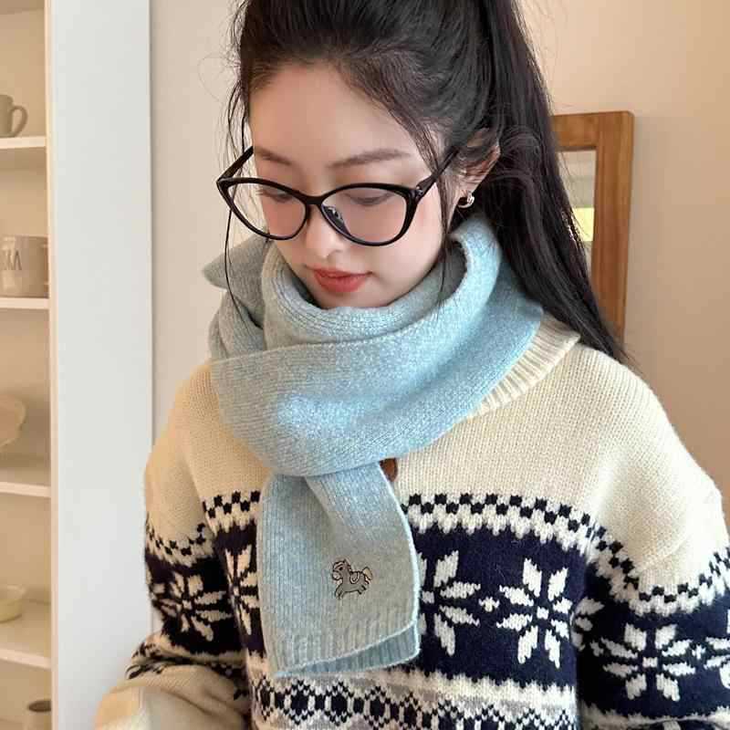 Bestickter Pony Strickwollschal Damen Saison Klein Frisch Paarschal Herren