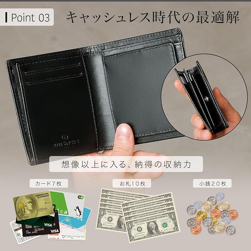 [BLUE SINCERE] wallet men's bifold wallet genuine leather italian leather wallet small compact slim Thin with gift box / IHW1 (dark navy)