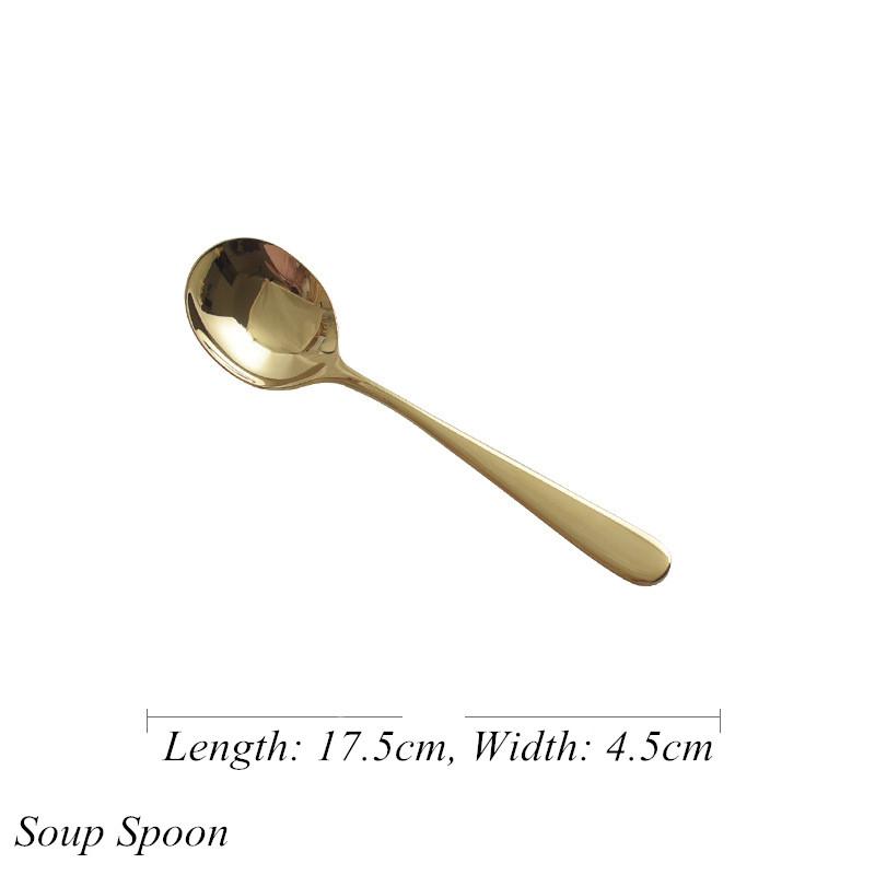 Gold Luxurious Stainless Steel Tableware, Knife, Fork, Spoon, Steak, Fish Dinner, Dessert, Salad, Coffee, Dinning Room