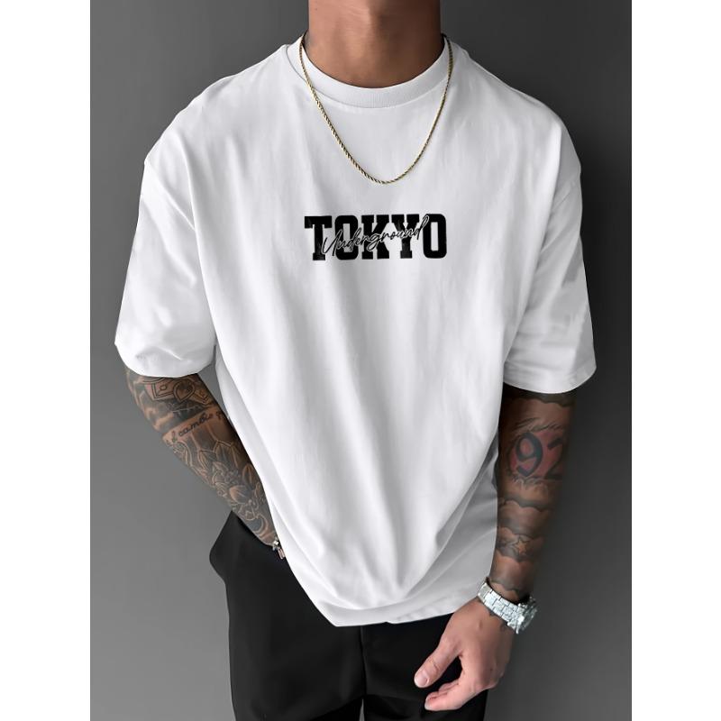 Men's Short-sleeved T-shirt, Printed with Racing Cars English Graphics Loose Fit Fashionable Casual Round Neck Top Spring Summer