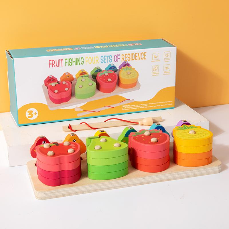 Children's early education puzzle toys intellectual stacking wooden toys, color recognition, fruit classification, fishing toys