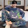 Men's Plus Size Cartoon Pajama Set: Long Sleeve, Thin, for Spring, Autumn, and Winter - Teen and Student Home Wear.