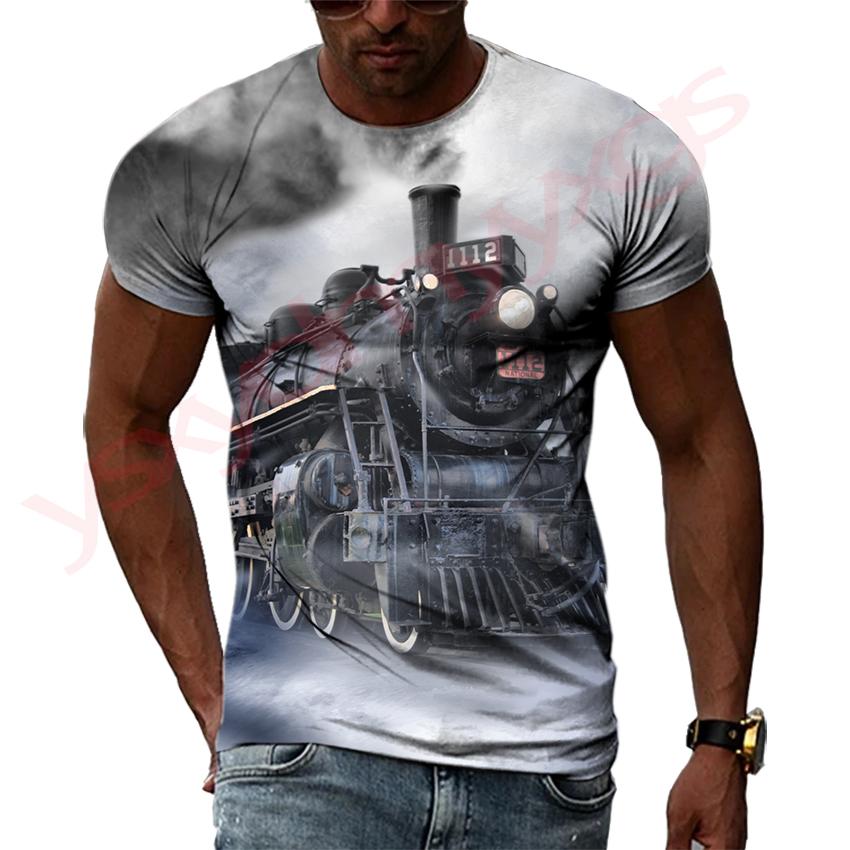 Retro parní lokomotiva Výchozí bod průmyslové revoluce Hip Hop Pánská trička 3D tisk Tričko s kulatým výstřihem Krátký rukáv