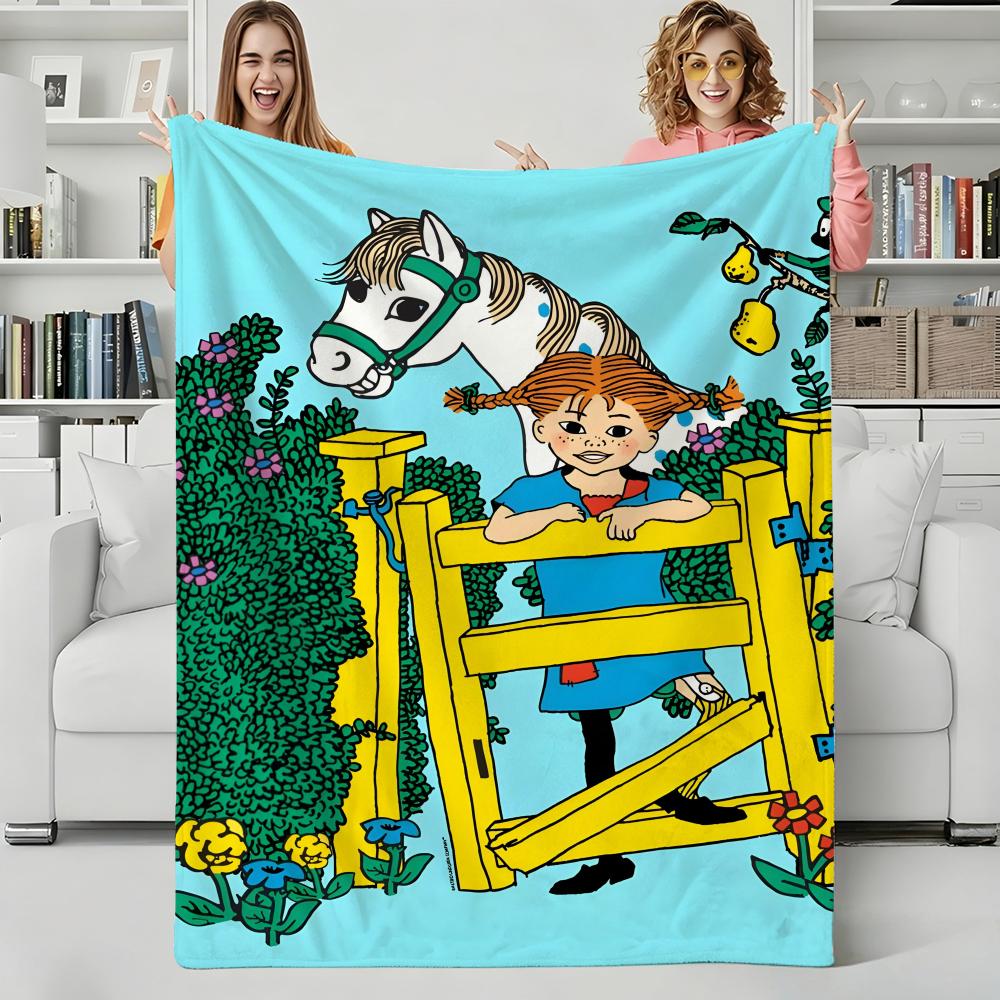 Coperta Plaid in Flanella Pippi Calzelunghe Cartone Animato Perfetta per Divano Ufficio Letto Viaggio Sonno Lettura Relax Campeggio uso quattro stagioni