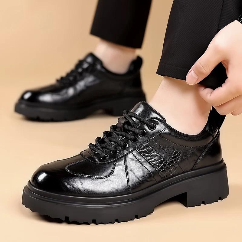 Móda Pánské boty Retro Business Casual Kožené boty Platforma Velká hlava Platformová bota Pánské Britský styl Nízké Pracovní boty Pánské ploché boty