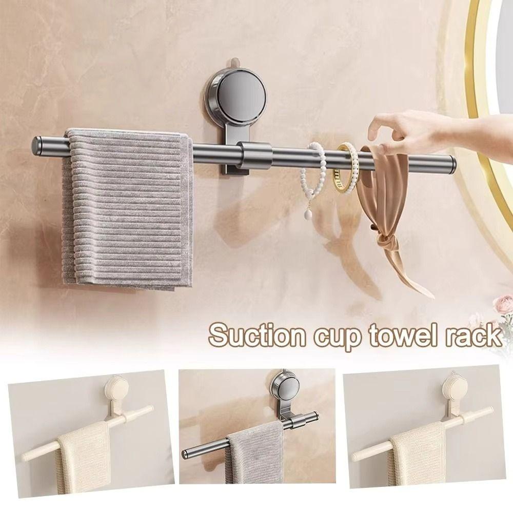 Punch-free No-Drill Towel Bar Cream Style Bathroom Hanging Rod Suction Cup Towel Rack  Wall Mounted