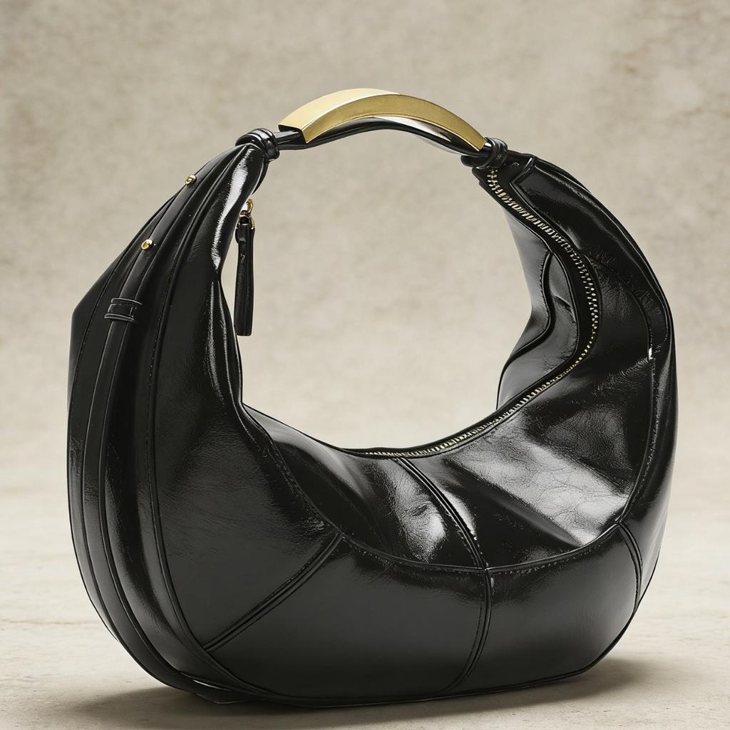 Metal Handle Crescent Bag Women'S Niche Design High-End Underarm Bag Commuting Half-Moon Shoulder Women'S Bag