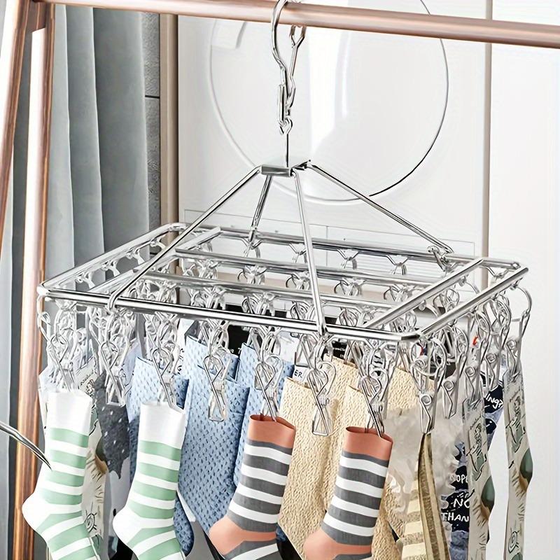Stainless Steel Laundry Hanger Clothes Rack with 40 Anti-Wind Rotary Utility Hooks Windproof Drying Stand for Indoor/Outdoor Use