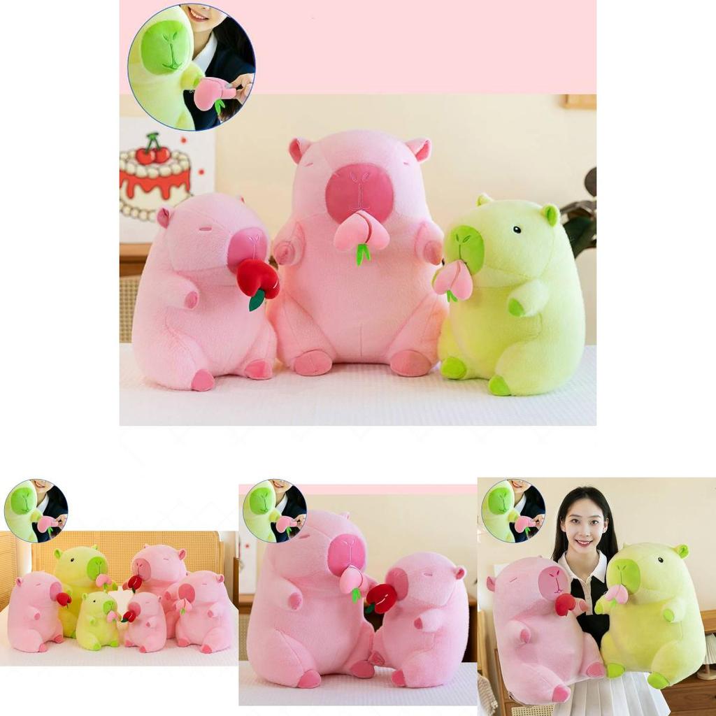 Adorable Peach Capybara Plush Toy Soft Pillow Doll In Green And Pink Colors