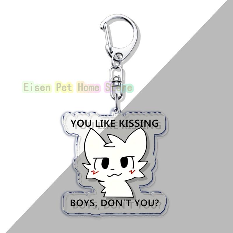 

Cute Cat Boys Kisser Keyrings for Accessories Bag Key Chain Ring Jewelry Gamer Cartoon Meme Fans Gifts for Friends
