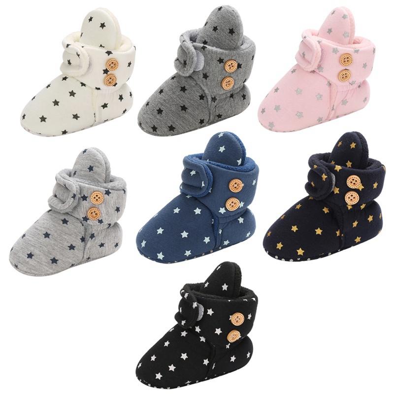 Cute Star Print Prewalkers Booties Winter Soft Anti-slip Warm Newborn Infant Crib Shoes Moccasins