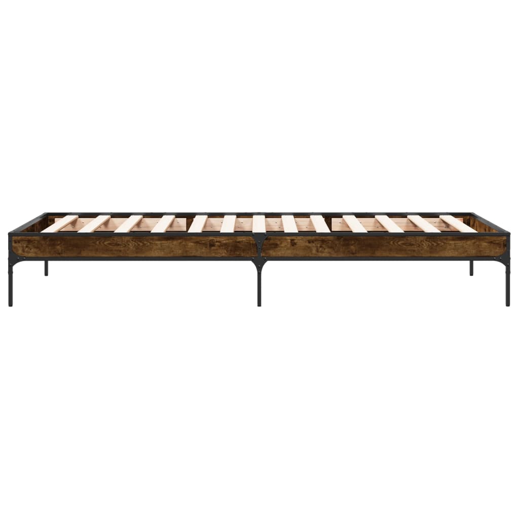 Bed Frame Smoked Oak 100x200 cm Particleboard and Metal