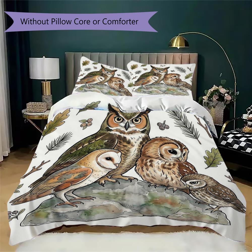 Collage Watercolor Owl Pattern Bedding Uilt Set Uilt Cover Pillowcase Home Decoration Birthday Gift (1 * Duvet Cover + 2 * Pillowcase Without Core)