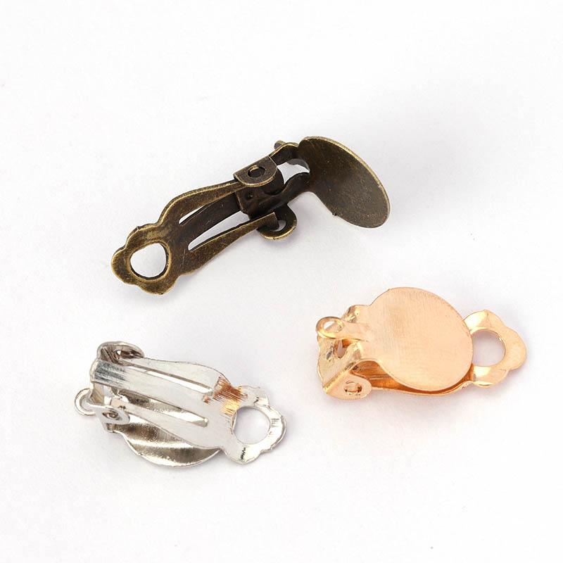 50pcs Ear Clips Earrings Gold Silver Plated Iron Blank Setting Base Fit 10mm Glass Cabochons DIY Jewelry Making Components