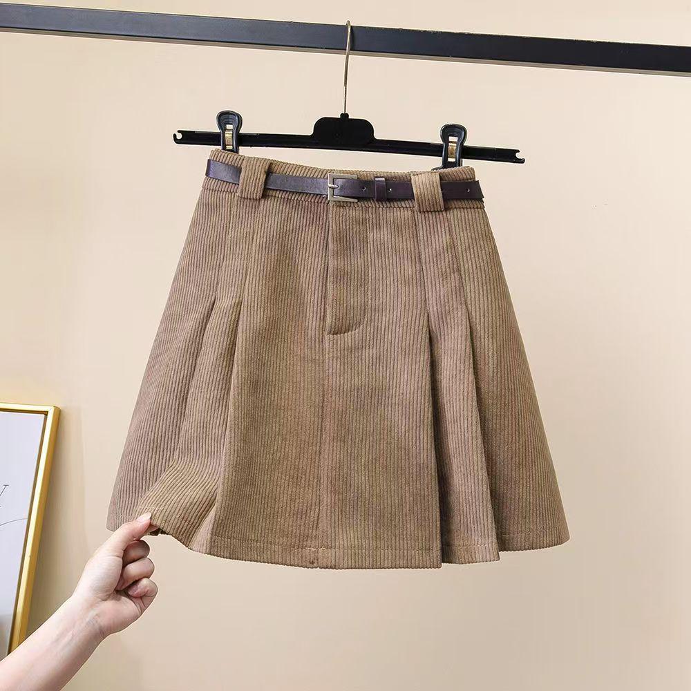 Corduroy Pleated High-Waisted Bodycon Mini Skirt - 2025 Autumn/Winter Collection