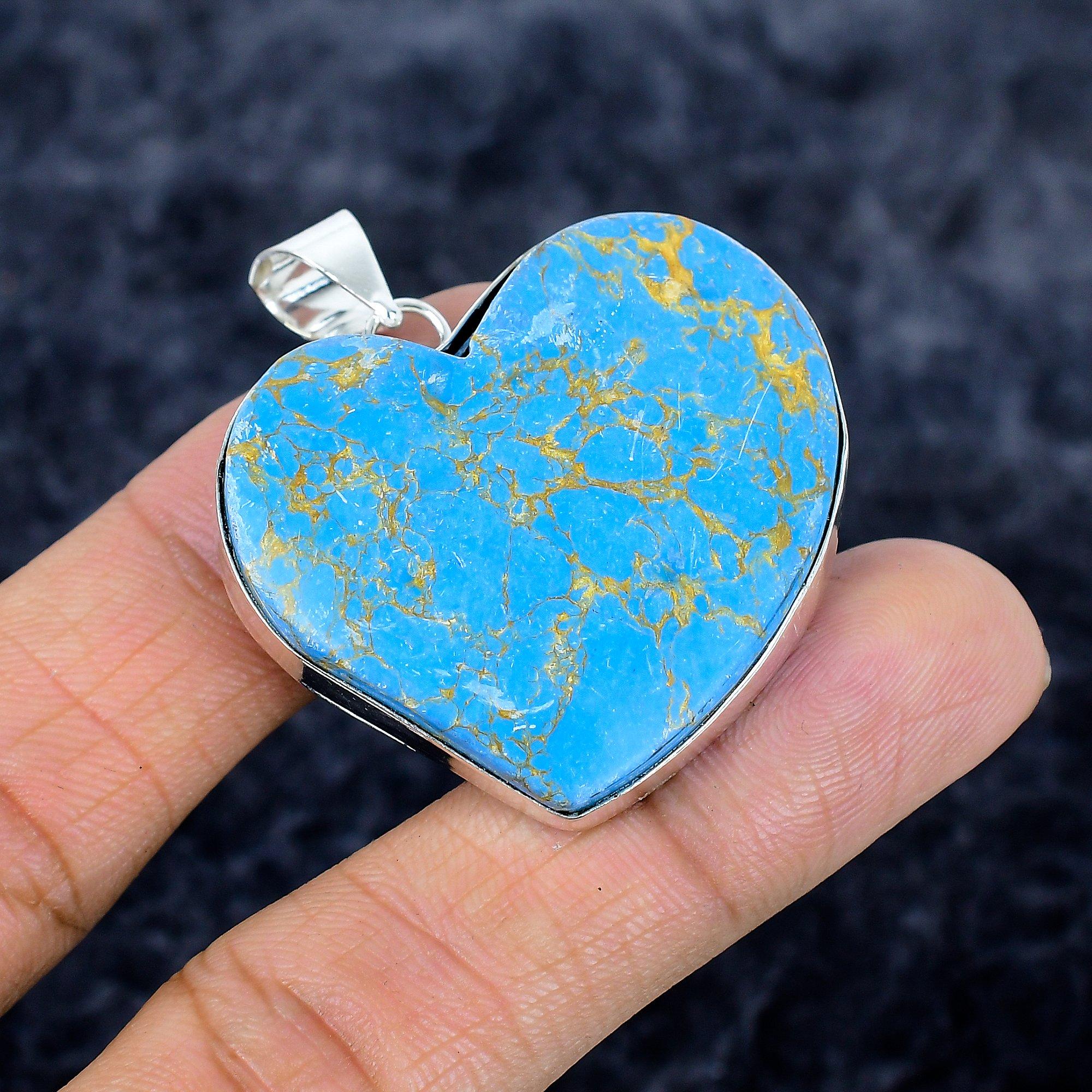 

Copper Blue Turquoise Gemstone 925 Sterling Silver Jewelry Pendant 1.73 M-3353