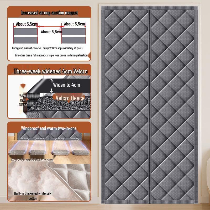 Thickened Magnetic Thermal Insulation Door Curtain - Windproof and Cotton-Lined for Winter 90x195 cm