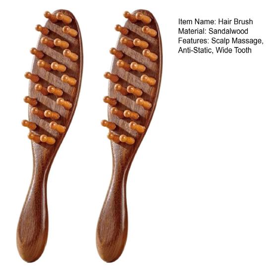 2Pcs Scalp Massage Sandalwood Hair Brush, Head Massager Wooden Comb for Men Women, Anti-Static Wide Tooth Hair Growth Brush