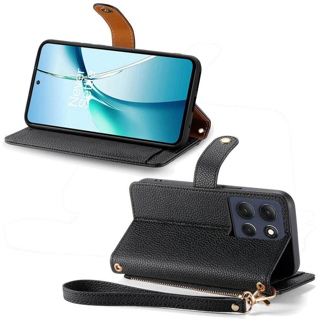 Pro Motorola Moto G86 Power 5G Pouzdro s RFID blokováním Kapsa na zip Kožená peněženka Kryt telefonu s popruhem