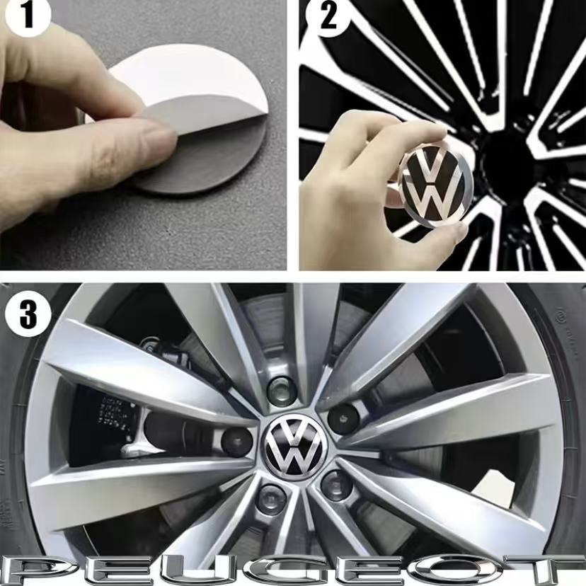LVAXC1 4Pcs 56mm Car Wheel Center Stickers For VW GTI Polo Passat B6 B7 B8 Golf MK6 MK7 MK8 Tiguan Jetta ID.3 Beetle T-ROC CC Hub Cap