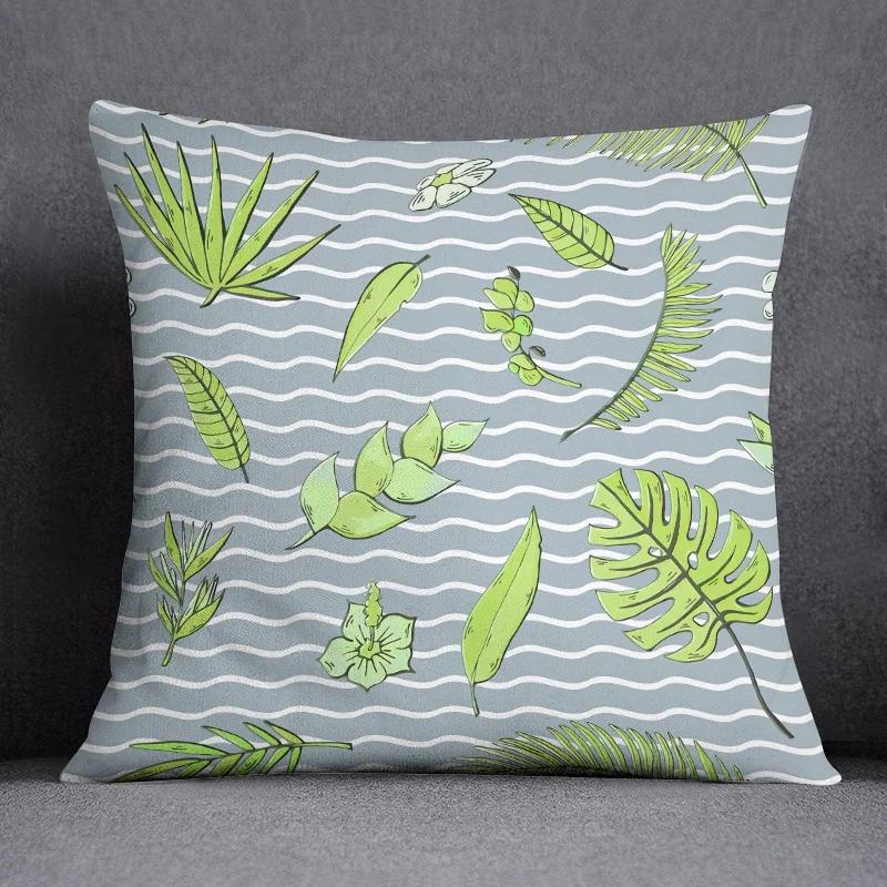 Tropical Green Plant Leaf Print Pattern Home Office Bedroom Sofa Car Decoration Throw Pillow Pillowcase 45 * 45cm