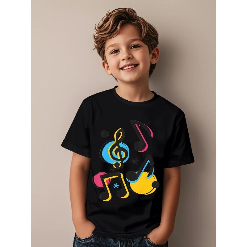 European sizes Retro Colorful Musical Note Design for Musicians Series | Short-Sleeved T-Shirts for Boys And Girls, Casual Wear 110 чёрный
