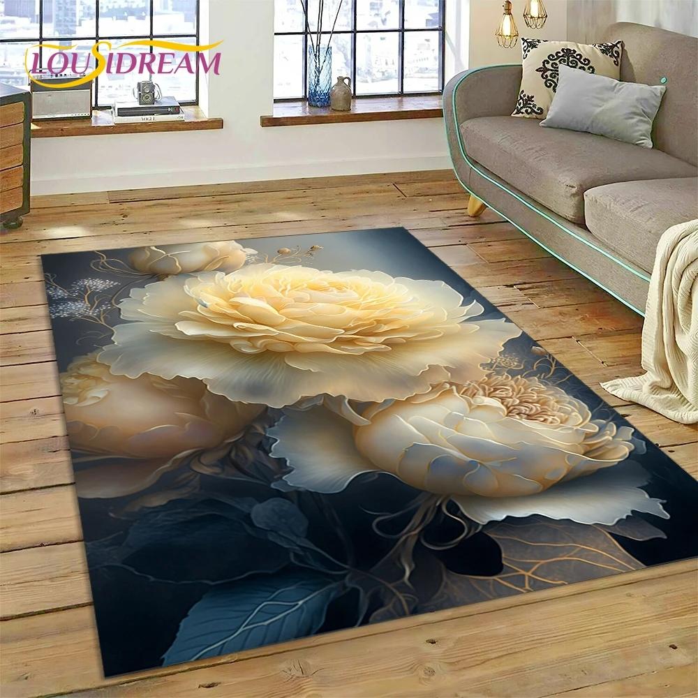 Růžové Květiny Severská Láska Romantický Koberec Kobereček do Ložnice Obývacího Pokoje Domácí Dekorace na Pohovku, Dětská Hra Velká Dekorativní Podložka na Podlahu