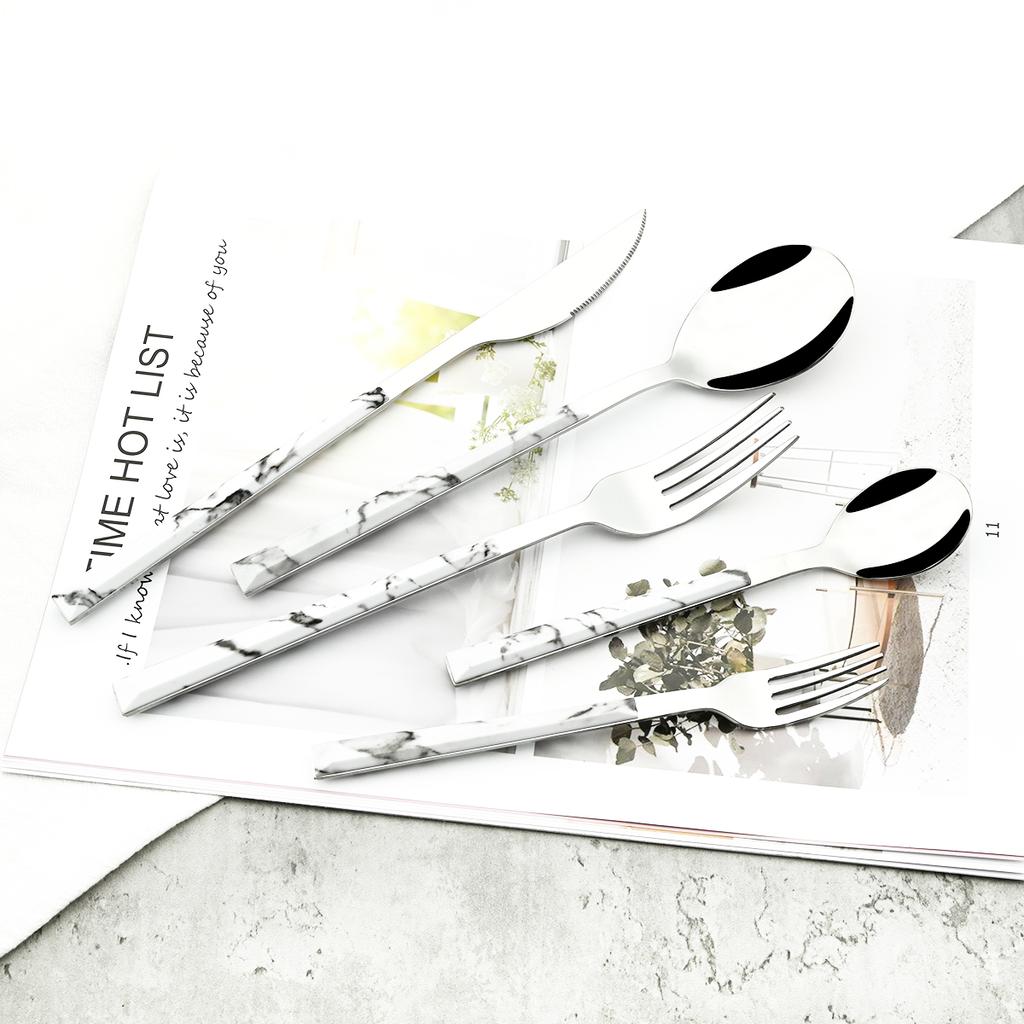 16pcs Stainless Steel Cutlery Set Imitation Wooden Handle Dinnerware Clamp Western Tableware Knife Fork Tea Spoon Silverware Set