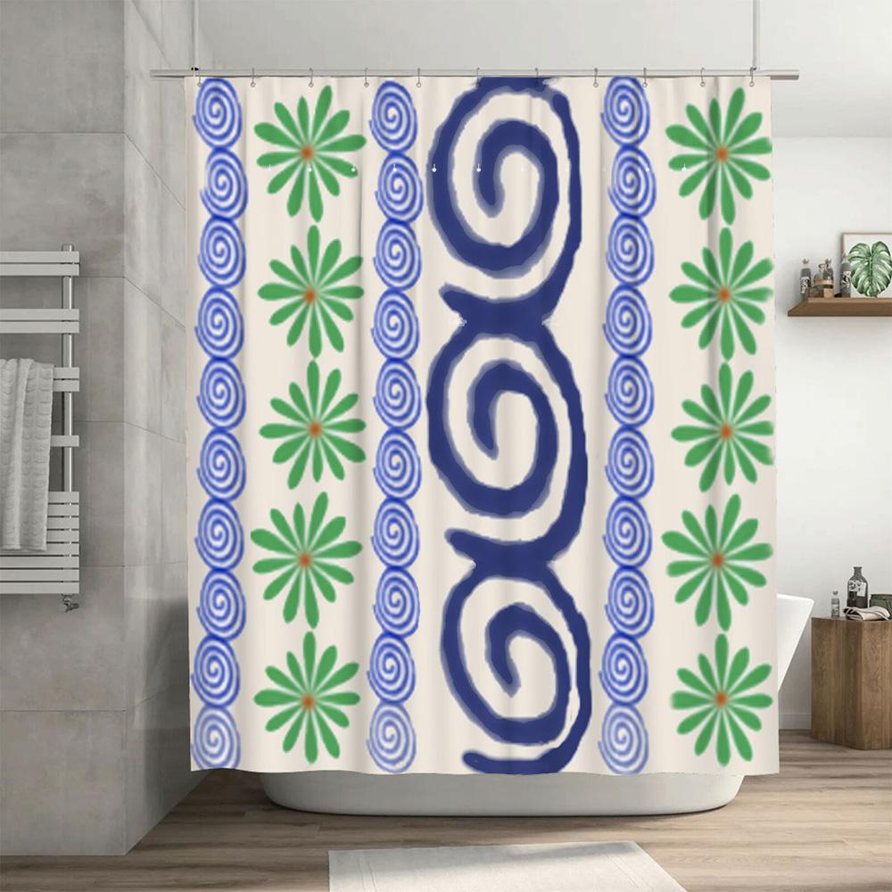 Unique Bath Curtain Blue Flowers Green Leaves Decorative Shower Curtain Waterproof Bathroom Decoration Item 52384176096 AliExpre