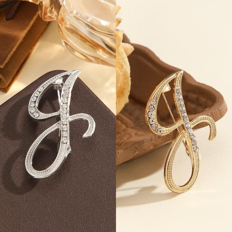 2Pcs  Full  Encrusted Gold And Silver Alphabet Letter Brooches Pins Minimalist Clothing Jewelry Accessory