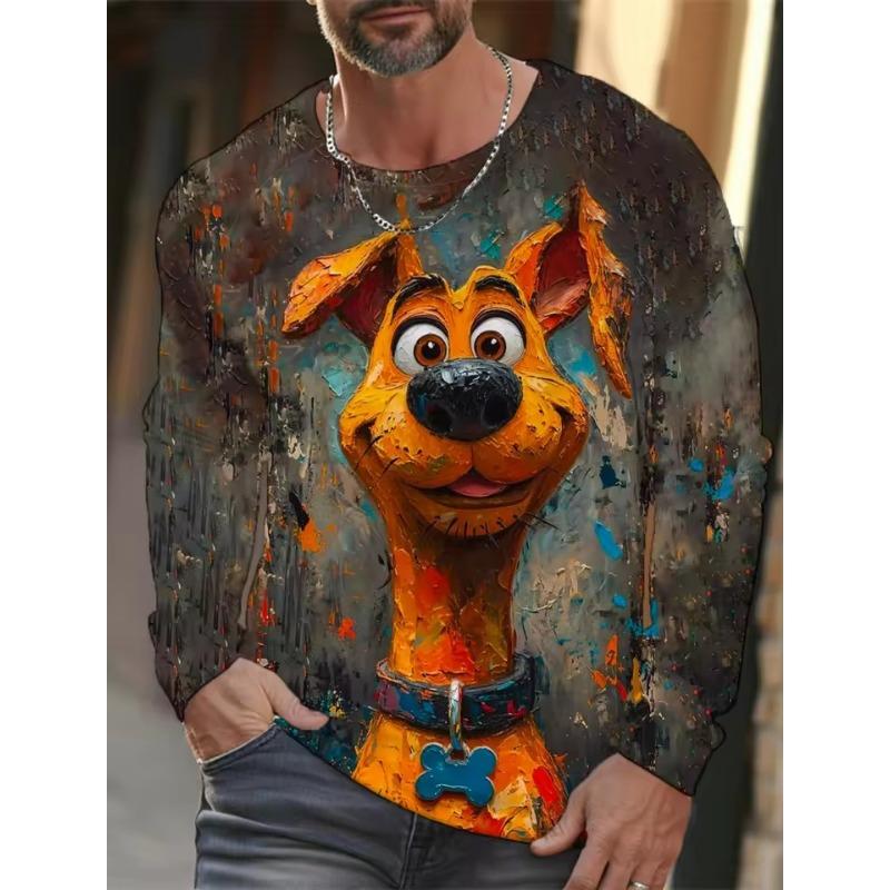 

Модная мужская футболка с рисунком собаки, 3D-принт, топ с граффити, уличный тренд, короткий рукав, большой размер, круглый вырез, мужская повседневная футболка 5XL
