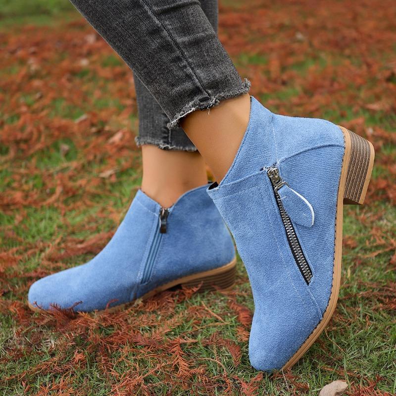 Women's Fall/Winter New Pointed Block Heel Side Zip Large Size Doc Martens