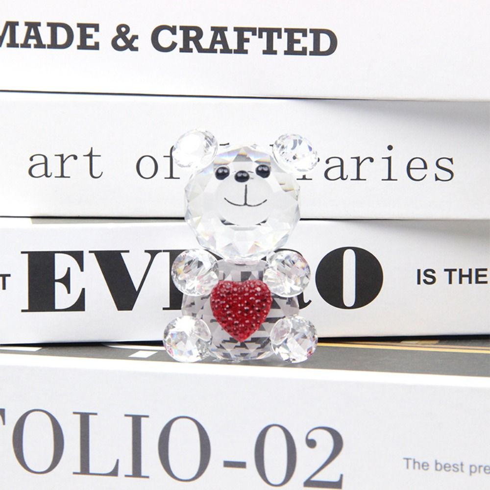Love Heart Crystal Bear Romantic Heart-shaped Bear Animal Miniature Bear Figurines  Table Ornament