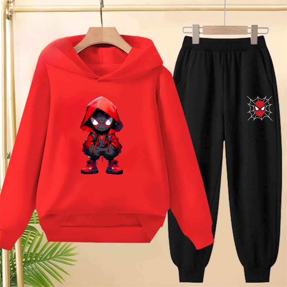 Black Spider-Man Children's hoodie girls boy clothing tops+pants set leisure outerwear sweatshirt Suitable