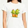 Trendy Watercolor Cactus Couple With Hearts Potted Cactus Womens T‑Shirt